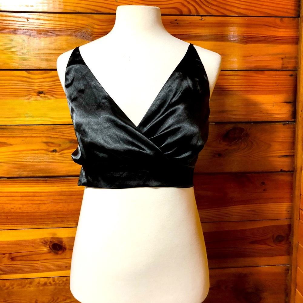 SHEIN Black satin crop top Sz L